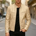 thumbnail image 2 of Mens Leather Motorcycle Jacket Stand Collar Punk Style Outerwear Coat Casual Riding Protective Gear Gold Size S, 2 of 4