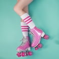 thumbnail image 4 of Cal 7 Sparkly Roller Skates for Indoor & Outdoor Skating, Faux Leather Quad Skate with Ankle Support & 83A PU Wheels for Kids & Adults (Pink, Men's 8/ Women's 9), 4 of 7