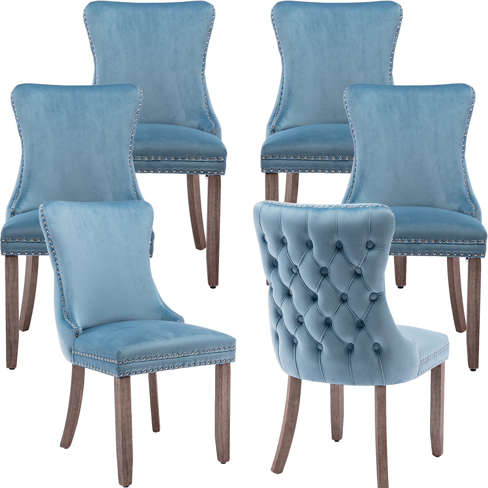 Light Blue Velvet Dining Chairs Set of 6, Kitchen & Dining Room Chairs