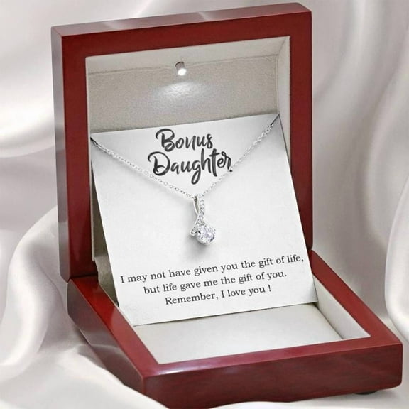 Gonlux Bonus Daughter - I Love You - Alluring Beauty Necklace, Necklace With Card, Step Daughter Gift, Adoptive Daughter Necklace, Bonus Daughter
