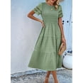 thumbnail image 4 of Women'S Spring Summer Solid Color Elegant Dresses Crewneck Cut Out Maxi Dress Fruit Green L, 4 of 9