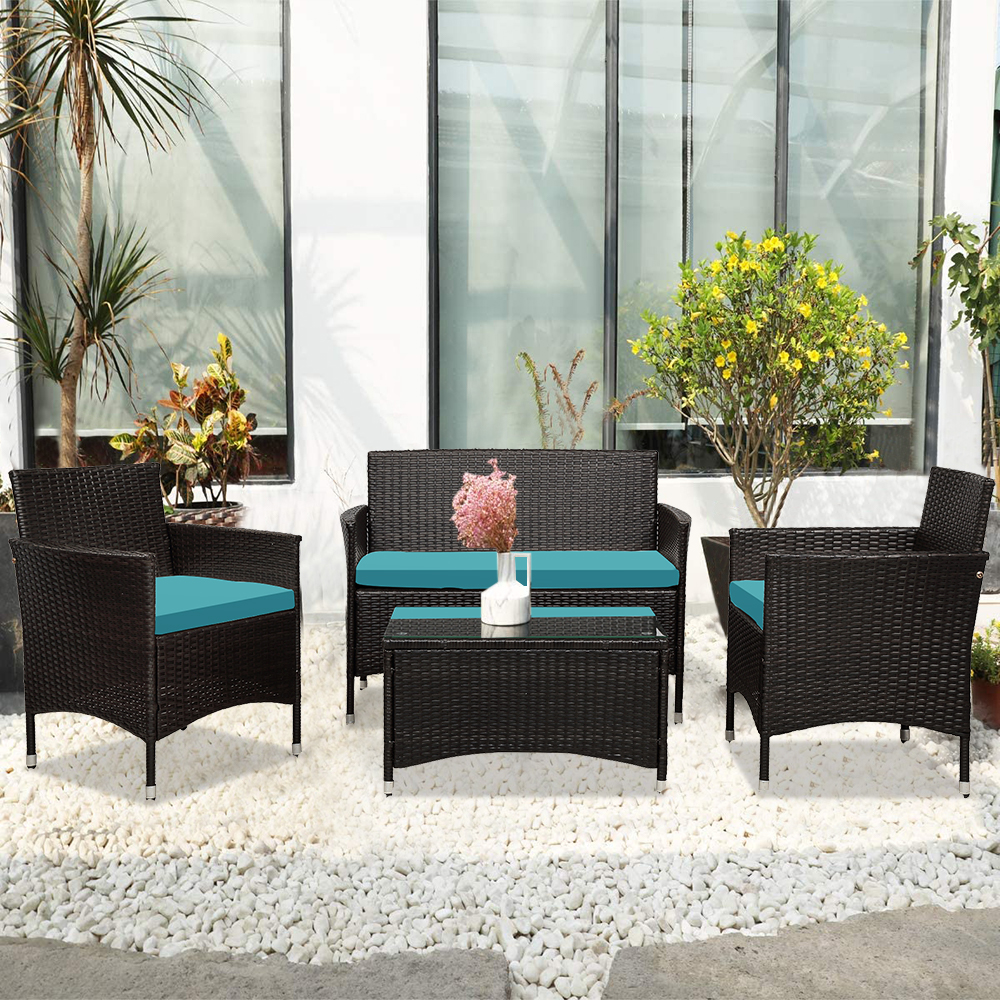 4-Piece Patio Furniture Sets in Patio & Garden, Outdoor Wicker Sofa PE Rattan Chair Garden Conversation Set for Backyard with Two Single Sofa, One Loveseat, Tempered Glass Table, Q16404 - image 3 of 11
