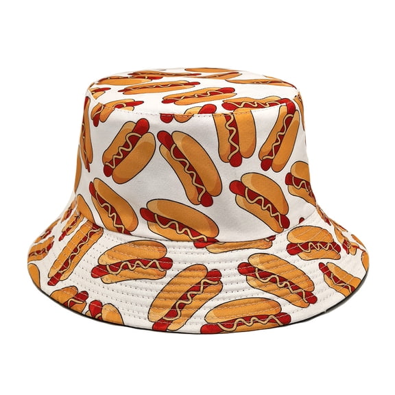Hot Dog Pattern Fisherman Hat, Double-Sided Wear Bucket Hat, Outdoor Sun Protection Sun Hat