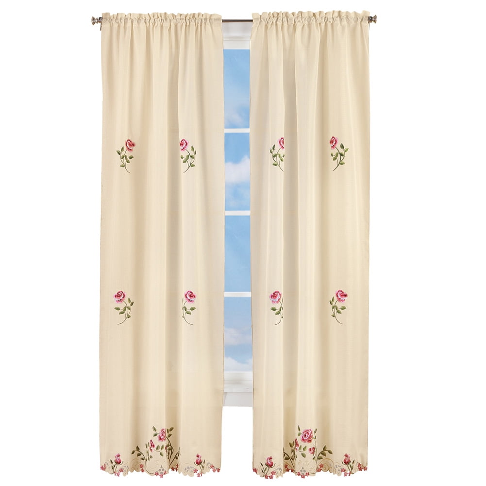 Portofino White with Pink Floral 4 Piece Bedroom Curtains by Intima Hogar 