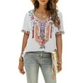 thumbnail image 4 of Grosy Womens Plus Size Tops Short Sleeve V Neck Shirts Tunic Casual Floral Embroidered Loose Summer Fall Blouses Mexican Peasant Cotton Rayon Shirts-443/White/M, 4 of 9