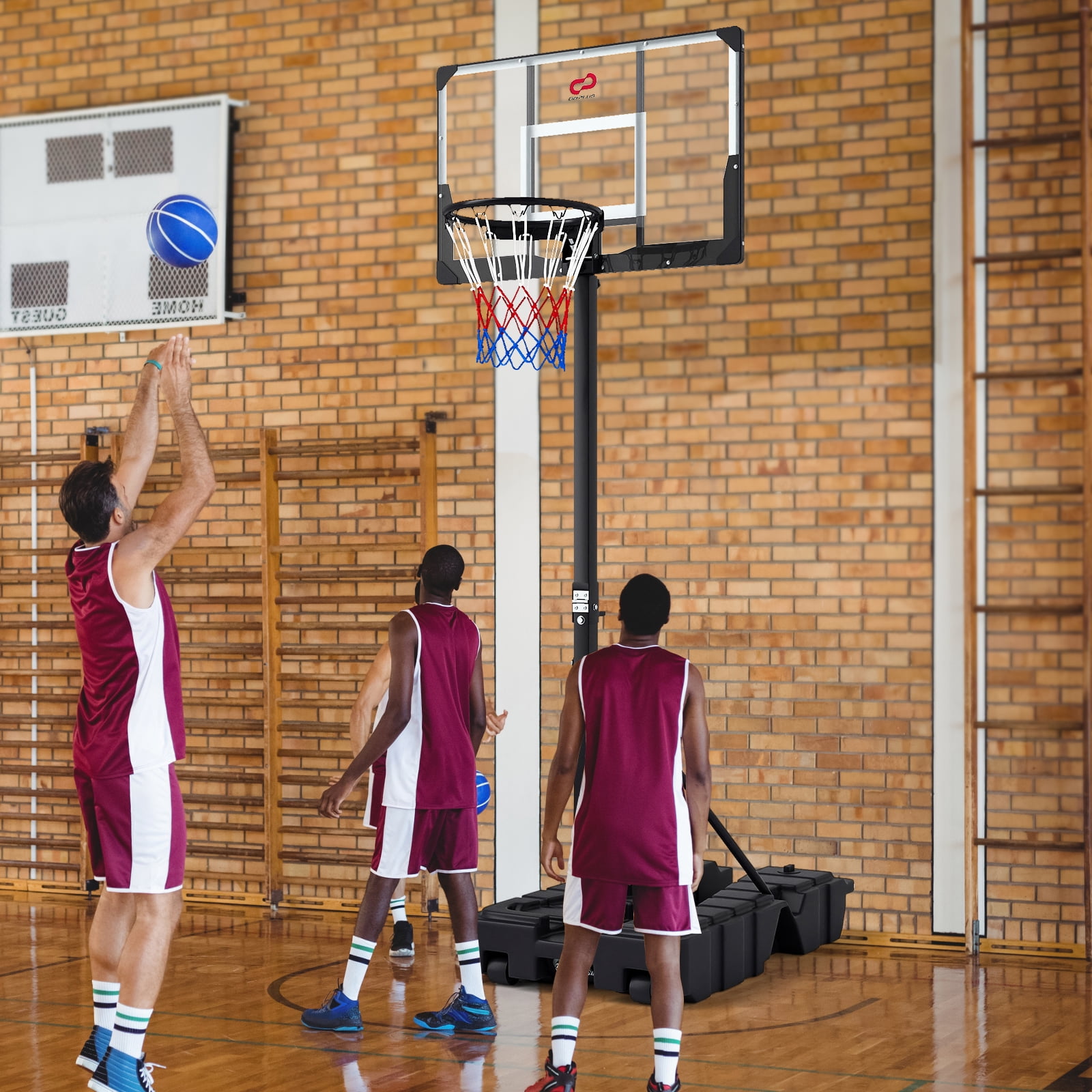 Patiojoy Foldable Basketball Hoop Stepless Adjustable Basketball Stand w/Stable Weighted Base