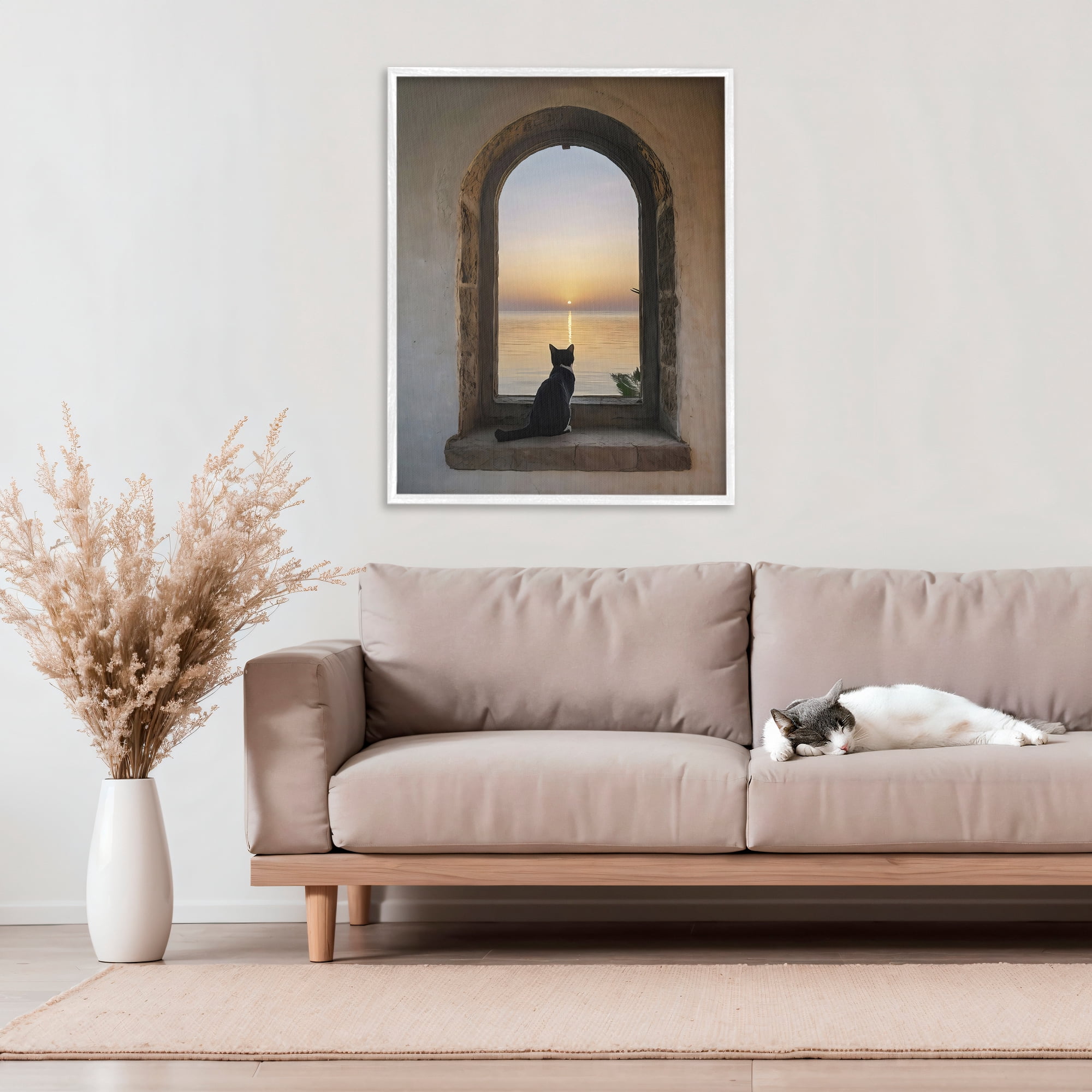 Stupell Industries Cat Overlooking Water at Sunset White Framed Giclee Art, design by Creative Studio