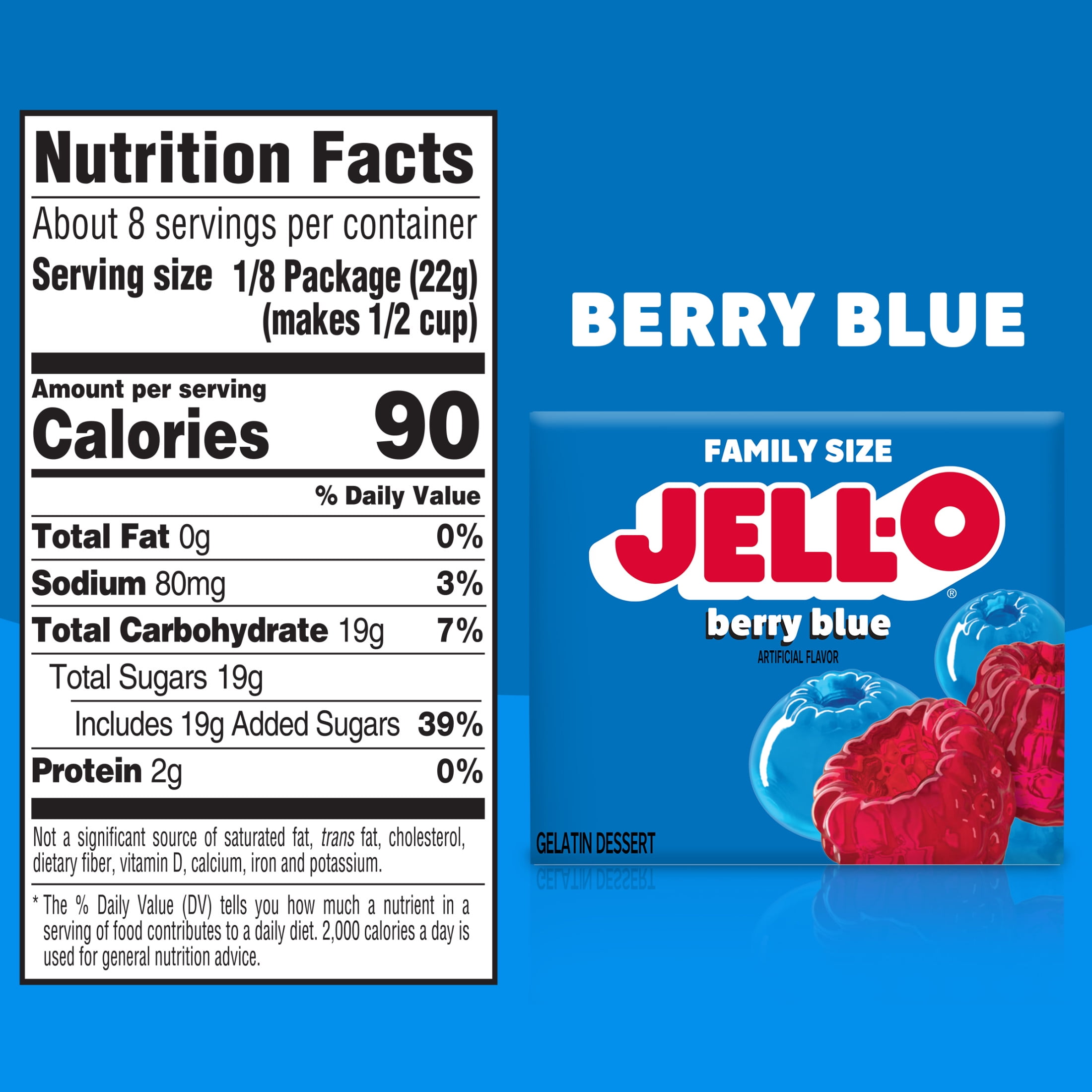 Jell-O Berry Blue Gelatin Dessert Mix, Family Size, 6 oz Box