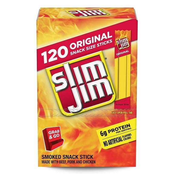 Slim Jim Original Slim 0.28 Oz Spicy Smoked Snack 100 Ct Box