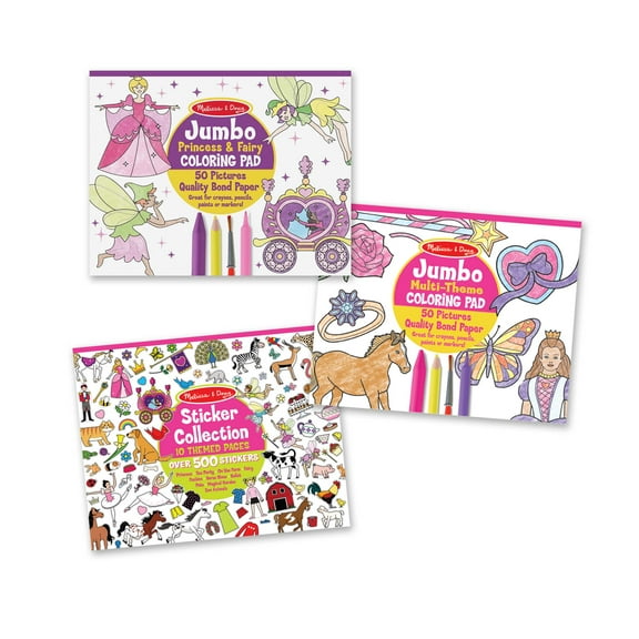 Melissa & Doug Sticker Collection and Coloring Pads Set: Princesses, Fairies, Animals, and More - FSC Certified