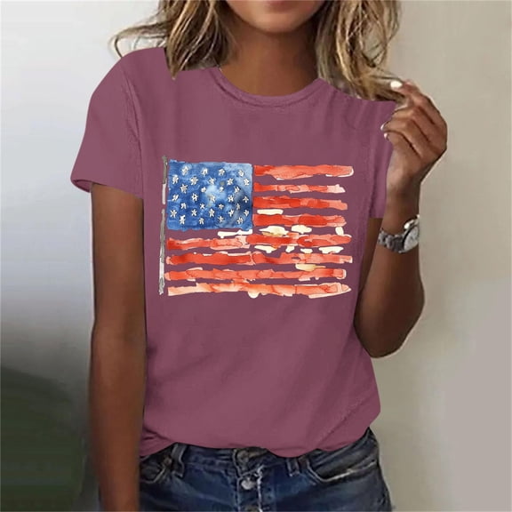 American Flag Shirts for Women: 4th of July T Shirt Funny USA Print Tees Patriotic Casual Short Sleeve Tops