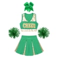 thumbnail image 3 of TiaoBug Kids Girls Cheerleading Outfit Set Sleeveless Crop Top Pleated Skirt with Pompoms And Headwear B Green 12, 3 of 5