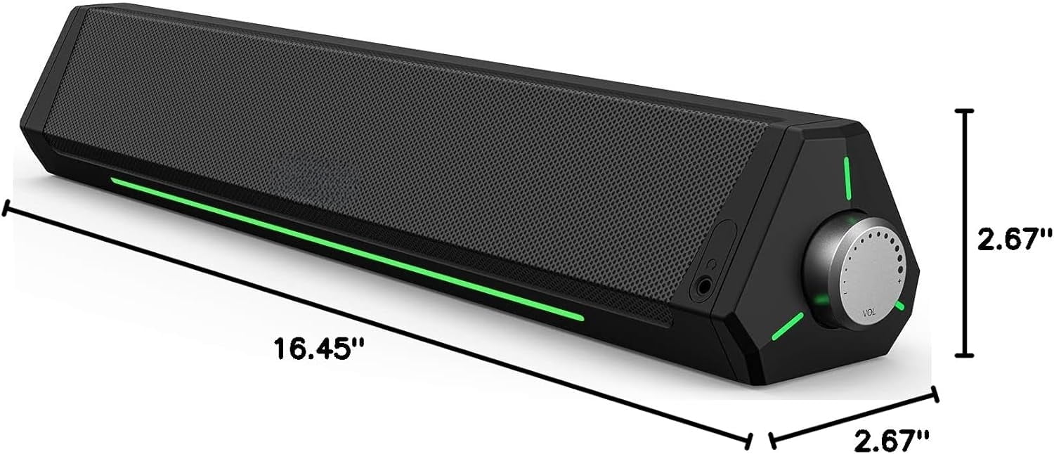 Bluetooth Computer Speakers, USB Powered Soundbar with HiFi Stereo and 3.5mm Aux-in, for PC, Laptop, Desktop Monitor, Tablets