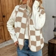 thumbnail image 2 of Cnbwig Womens Jackets Casual Coats Loose Square Checkered Zipper Cardigan Vest Warm Sleeveless Retro Coat Thick Winter Wear Coat Trendy Streetwear Outerwear A-Beige L, 2 of 5