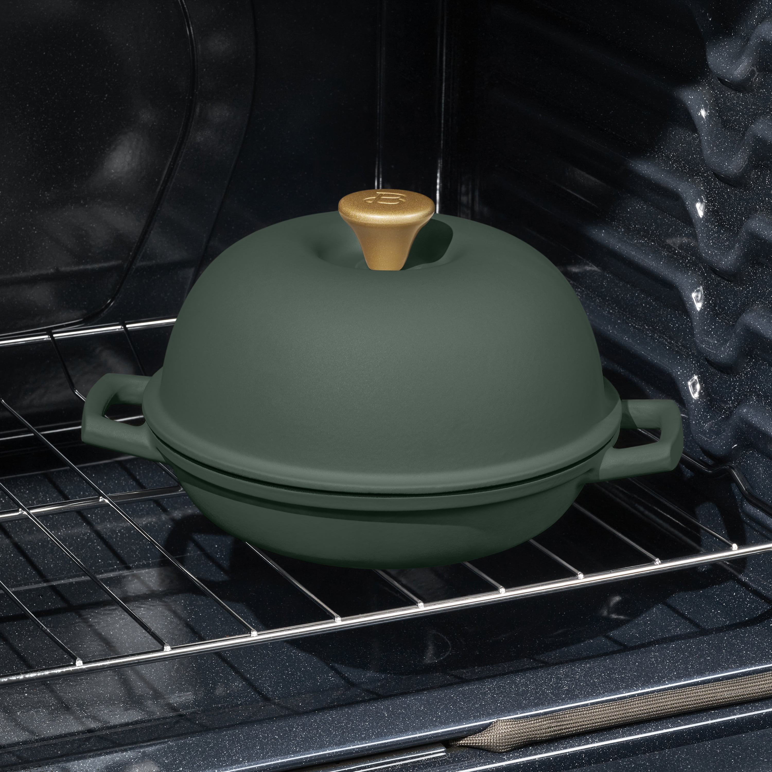 Beautiful Enameled Cast Iron Bread Oven by Drew Barrymore, 10 in, Round, 5 qt, Thyme Green