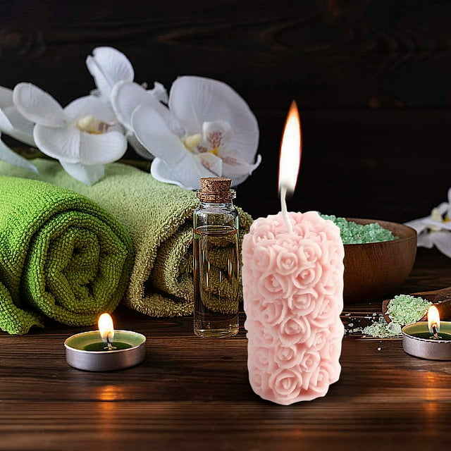 Rose Pillar Aroma Candle - Handcrafted Scented Candle with Rose Design, Vegetable Wax, 4 Random Fragrances, Home Decor & Gift, 1-Pack