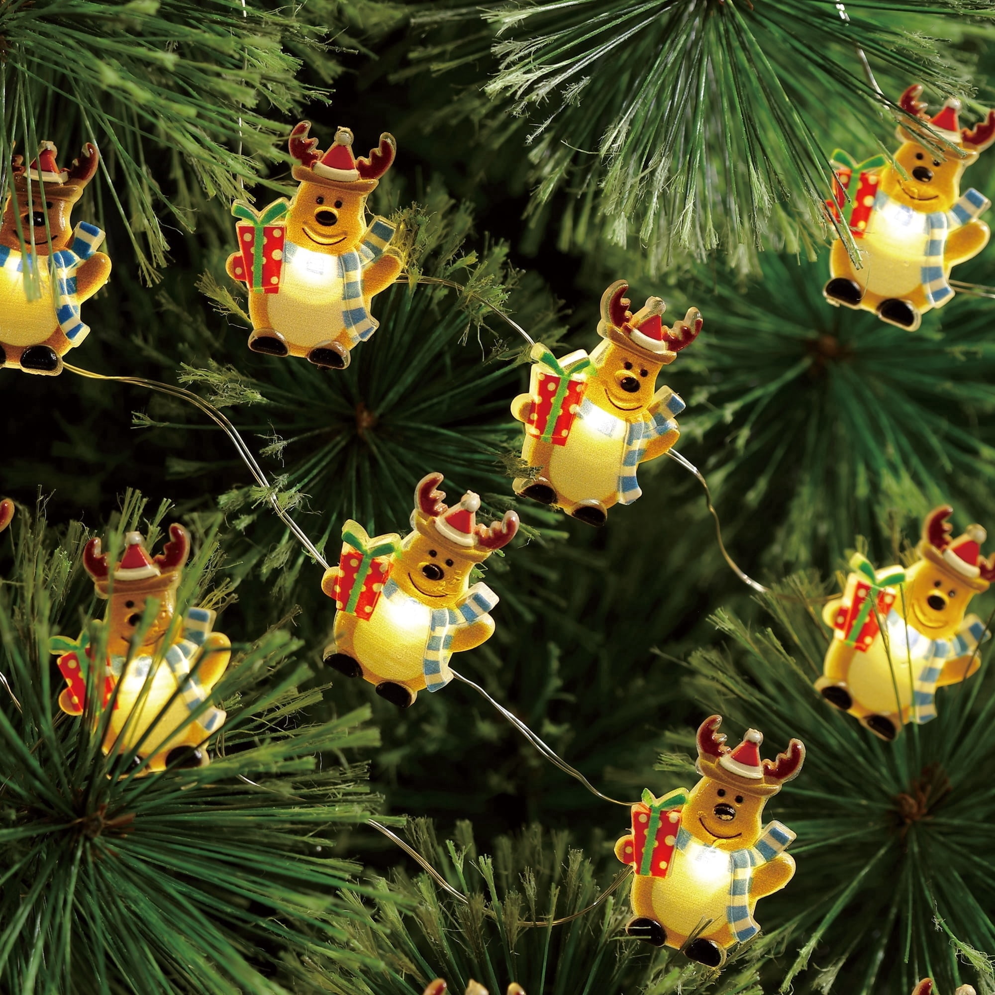 Indoor 18-Count Battery-Operated LED 3-Function Reindeer Icon Christmas String Lights, Warm White, Silver Wire, 5.6', by Holiday Time