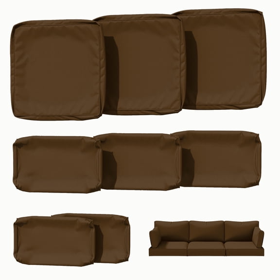 Kimunuk 8 Pcs Outdoor Cushion Covers for Patio Furniture, Washable Outdoor Cushion Slipcovers Replacement with Zipper for 3 Seat Rattan Sofa, Chocolate