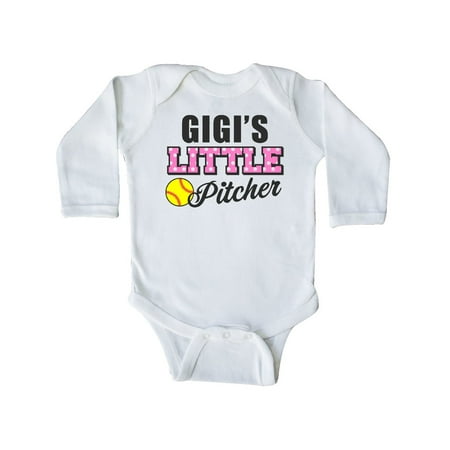 

Inktastic Gigis Little Pitcher Softball Gift Baby Girl Long Sleeve Bodysuit