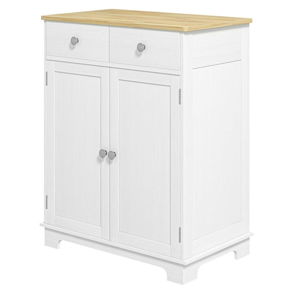 Sideboard Buffet Cabinet - Kitchen Floor Storage with Drawers & Adjustable Shelves - Living Room Dining Room Furniture - Distressed White