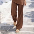 thumbnail image 6 of YABCSAZ Women's Cotton Linen 2-Piece V-Neck Top and Wide Leg Pants Set Casual Summer Outfits Lightweight Breathable Loose Fit Two Piece Set Coffee, Gifts for Women, 6 of 8