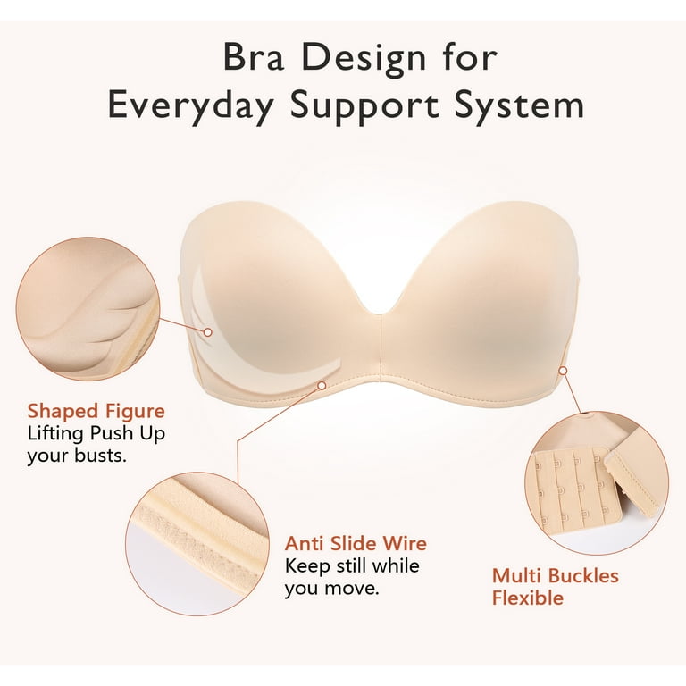 Push Up Bras Seamless Wireless Anti-Slip Women's Strapless Bra Shape  Support Lift(Beige Flower,36C)