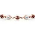 thumbnail image 3 of 18K Rose Gold Plated Silver Red Garnet and Sky Blue Aquamarine and Lab Grown Diamond Bracelet for Women | 4.90 Cttw | Gemstone January Birthstone | Oval Checkerboard 7X5MM | Fully Adjustable 9 inch, 3 of 6