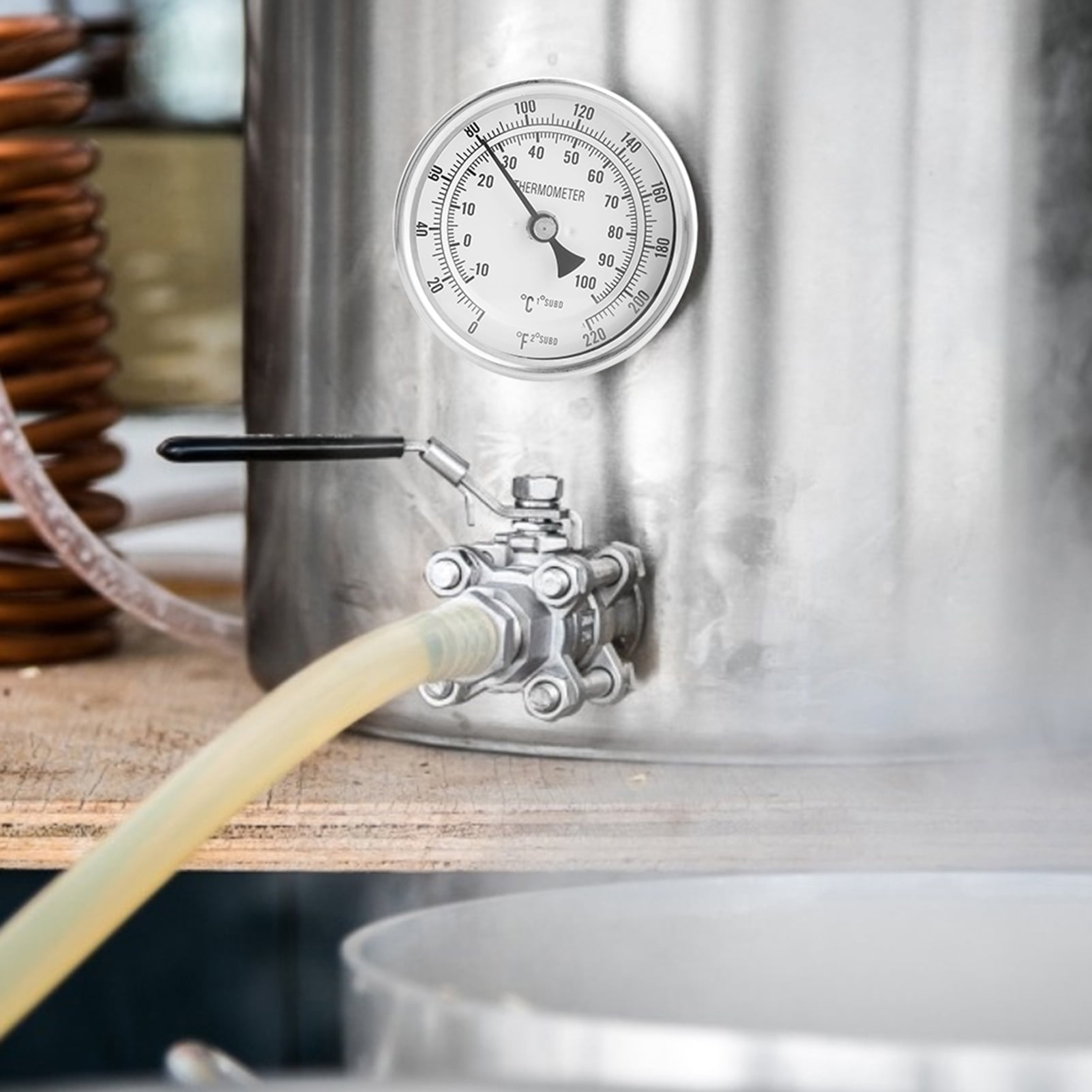 Thermomètre bi-métal, MAGT 1/2inch Vin Thermomètre MNPT 0~220F bi-métal sans soudure Kit thermomètre à vin avec double échelle Mesure Dial Pour Home Brew