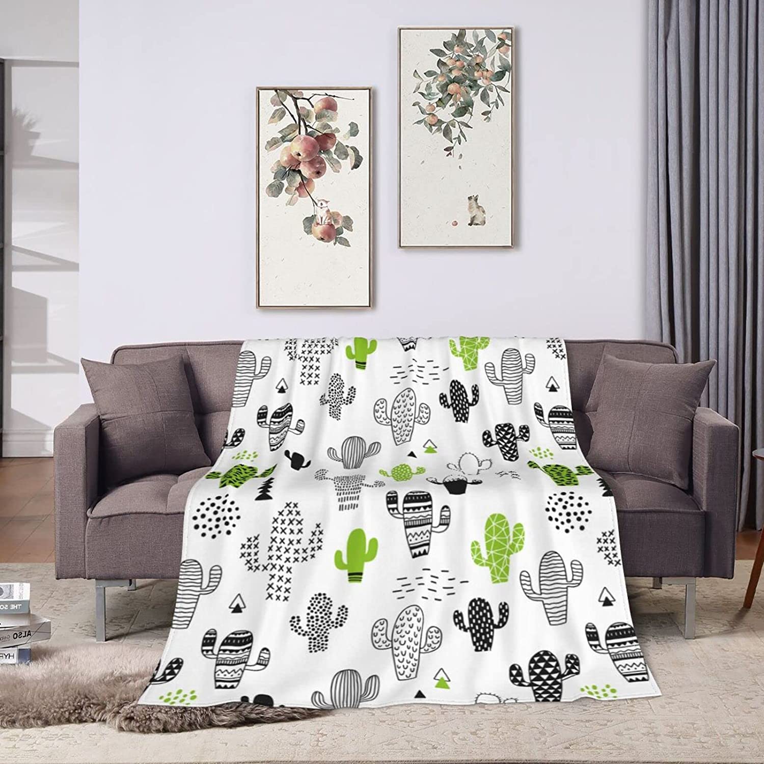 Cactus Throw Blanket Cute Super Soft Warm Bed Bedding Blankets for Couch Bedroom Sofa Office All Season Cozy Flannel Plush Blanket Gifts for Kids