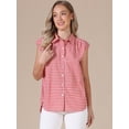 thumbnail image 4 of DARING DIVA Women's Gingham Top Work Cap Sleeve Vintage Plaid Button Down Shirts S Red, 4 of 6