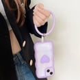 thumbnail image 5 of Purple Heart Phone Case Compatible with iPhone 12 Pro, Cute 3D Love Heart Phone Case, Curly Wave Shape Clear Heart Phone Cover with Round Bracelet for Women Girls, 5 of 6