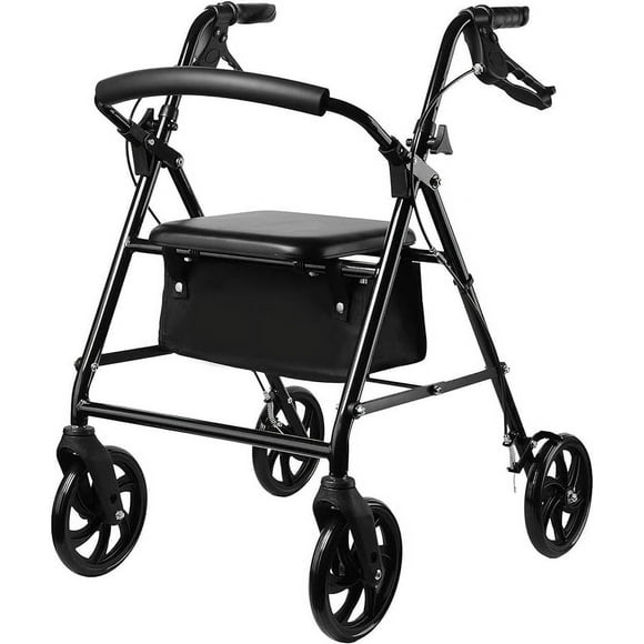 Folding Rollator Walker with Seat, 4-Wheels Rollator with Under-Seat Storage Bag and Adjustable Handle Height,Supports up to 300 lbs