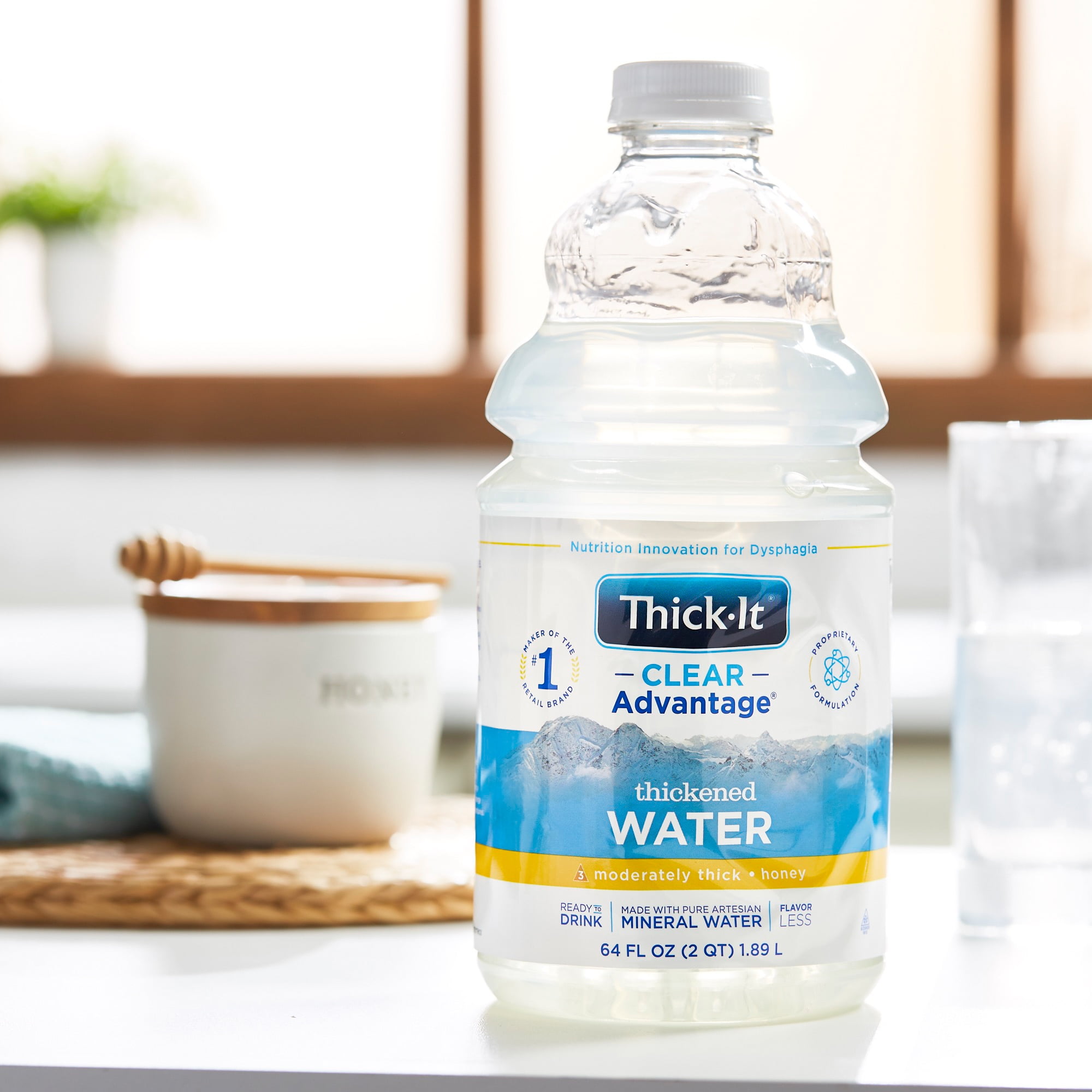 Thick-It AquaCareH2O Thickened Water, 64 oz. Bottle, Unflavored, Ready to Use, Honey, Case of 4