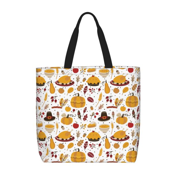 Fotbe Thanksgiving Bolsa Tote con Estampado para Mujer, Bolsos con Cremallera, Bolsa de Hombro Casual de Gran Capacidad con Bolsillos Internos