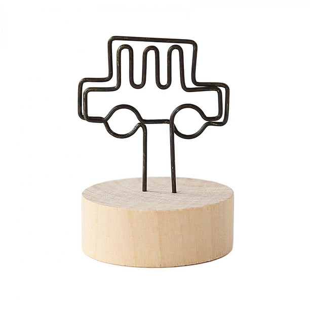 Porta tarjetas de lugar Porta notas con clip Portafotos de alambre multifunción Base de madera Auto