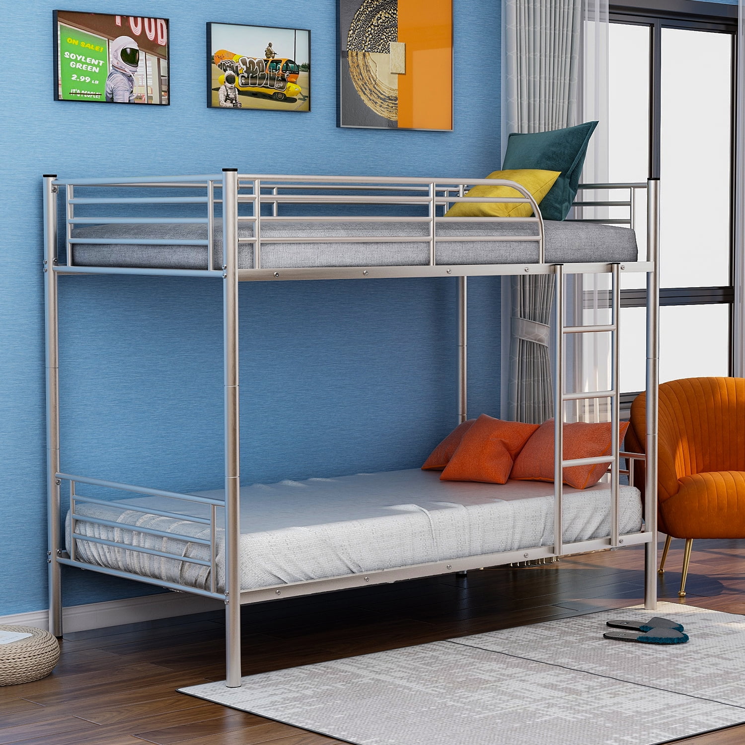 multiple bunk beds in a room
