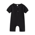 thumbnail image 2 of Caoirhny Newborn Baby Short Sleeve Romper Knit Ribbed Solid Color Cotton Jumpsuits One Piece O-Neck Button Pajamas Playsuit, 2 of 8