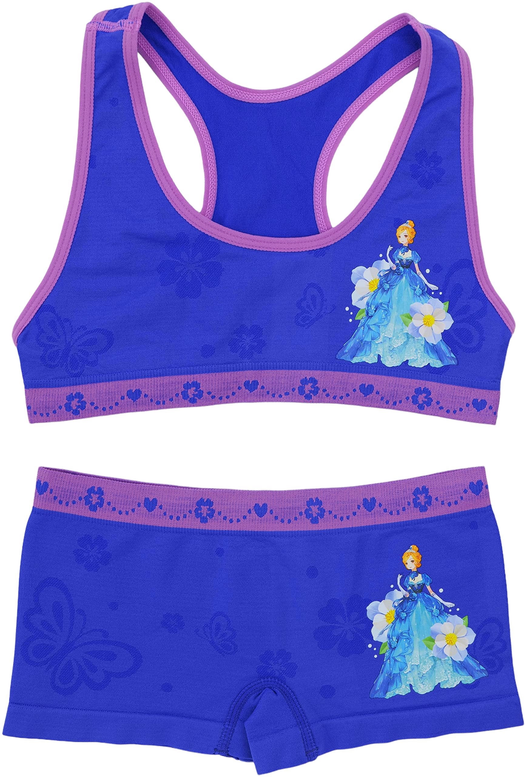 ToBeInStyle Girl's Pack of 6 Racerback Training Bra Tops & Matching Boyshort Bottoms - Anemone Princess - Large