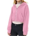 thumbnail image 7 of Crop Jackets for Girls Front Zip Up Hoodie with Pockets Long Sleeve Hooded Sweatshirts Casual Sport Coat (13 Years, Pink), 7 of 7
