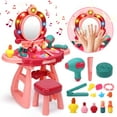 thumbnail image 6 of JoyStone Toddler Makeup Table and Chair Set with Mirror, Hair Dryer and Accessories, Durable Plastic Princess Vanity Toy for Girls Ages 3-6 (Pink), 6 of 8