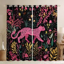 Homewish Kawaii Rustic Cheetah Black Out Curtains for Teen, Jungle Woodland Wildlife Curtains Pack of 2 (42x63 Each), Plant Botanical Bedroom Curtains, Curtains and Drapes Decor