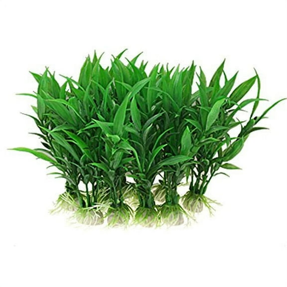 CNZ 10-Piece Green Plastic Aquarium Tank Plants Grass Decoration 4.5" Tall