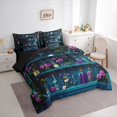 thumbnail image 2 of Homewish Western Floral Skull King Bedding for Kids, Raven Cottage Witch King Bed in a Bag, Black Reversible, 7-Piece, 2 of 7