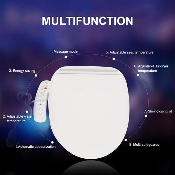 ChicHomey White Toilet Seat Water Temperature Electric Smart Bidet Seat,Adjustable Water Temp (33-40°C), 1300W Flushing