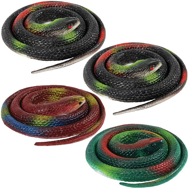 4 piezas de juguete de serpiente falsa de goma realista de 29 pulgadas de largo, verde y negro, gag serpientes para bromas, bromas prácticas y decoración de Halloween (29 pulgadas 4pc) Feliz Sencillez