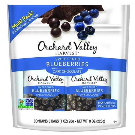 Orchard Valley Harvest Dark Chocolate Blueberries, 1 oz (Pack of 8), Non-GMO, No Artificial Ingredients