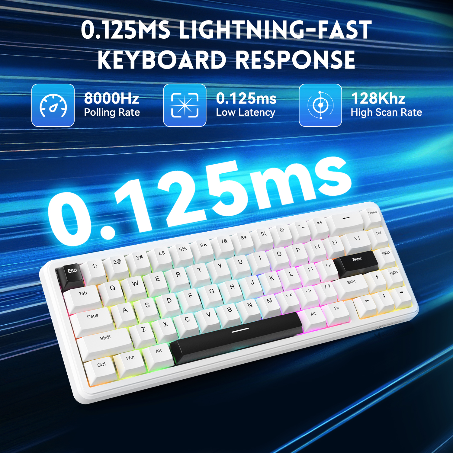 ATTACK SHARK X65 HE Rapid Trigger Keyboard, 0.01mm RT Accuracy, 8Khz 60% Wired Magnetic Switch Gaming Keyboard with 8Khz Coiled Cable, Adjustable Actuation, Snap Tap, for PC/Mac, White