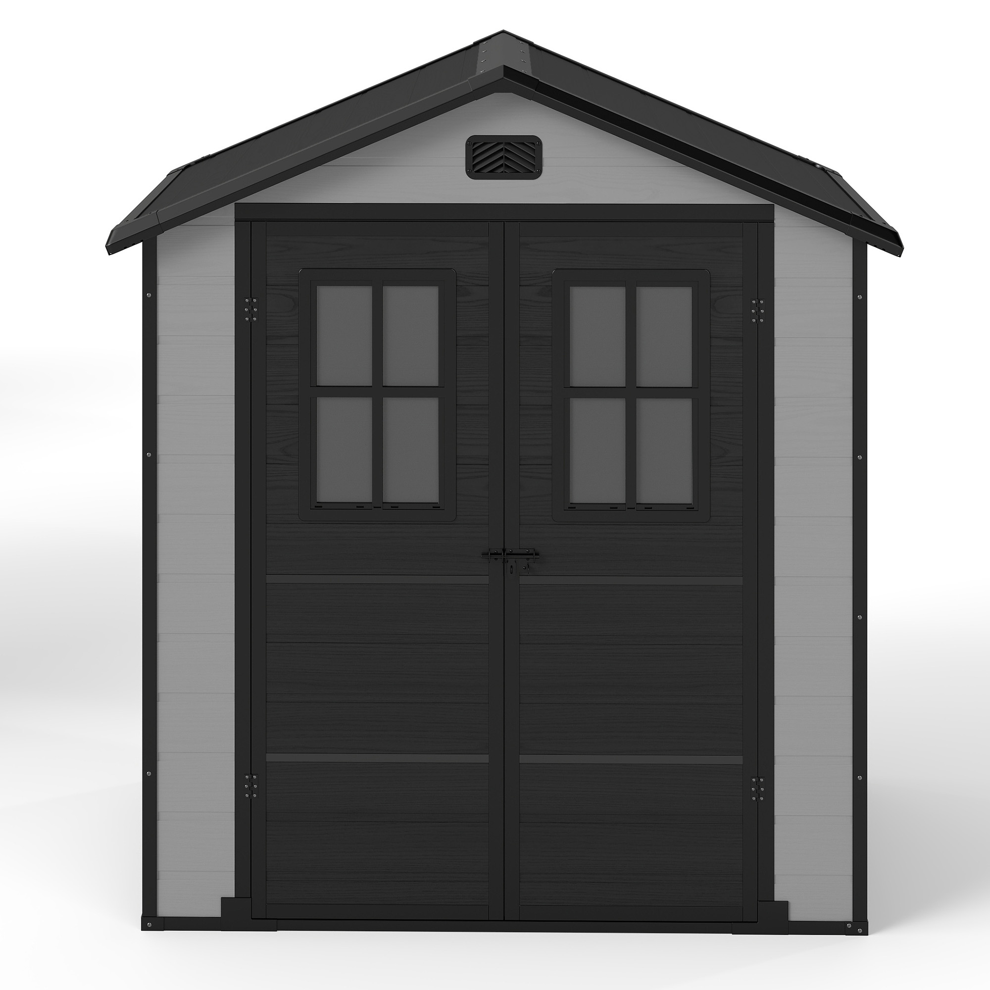 Uforic 6x4.4 FT Double-Wall Resin Outdoor Storage Shed, Plastic Garden Tool Shed with 2 Windows & Lockable Door, Waterproof Storage House for Lawn Mower, Backyard Patio Lawn, Black & Gray