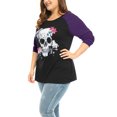 thumbnail image 3 of Mujer TalextCráneo Floral con contraste de color Raglan T-CamiPúrpuXL, 3 of 6