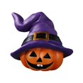 thumbnail image 2 of Figuras de calabaza de resina con sombrero de bruja, divertida decoración de Halloween. Violeta Izquierda, 2 of 9